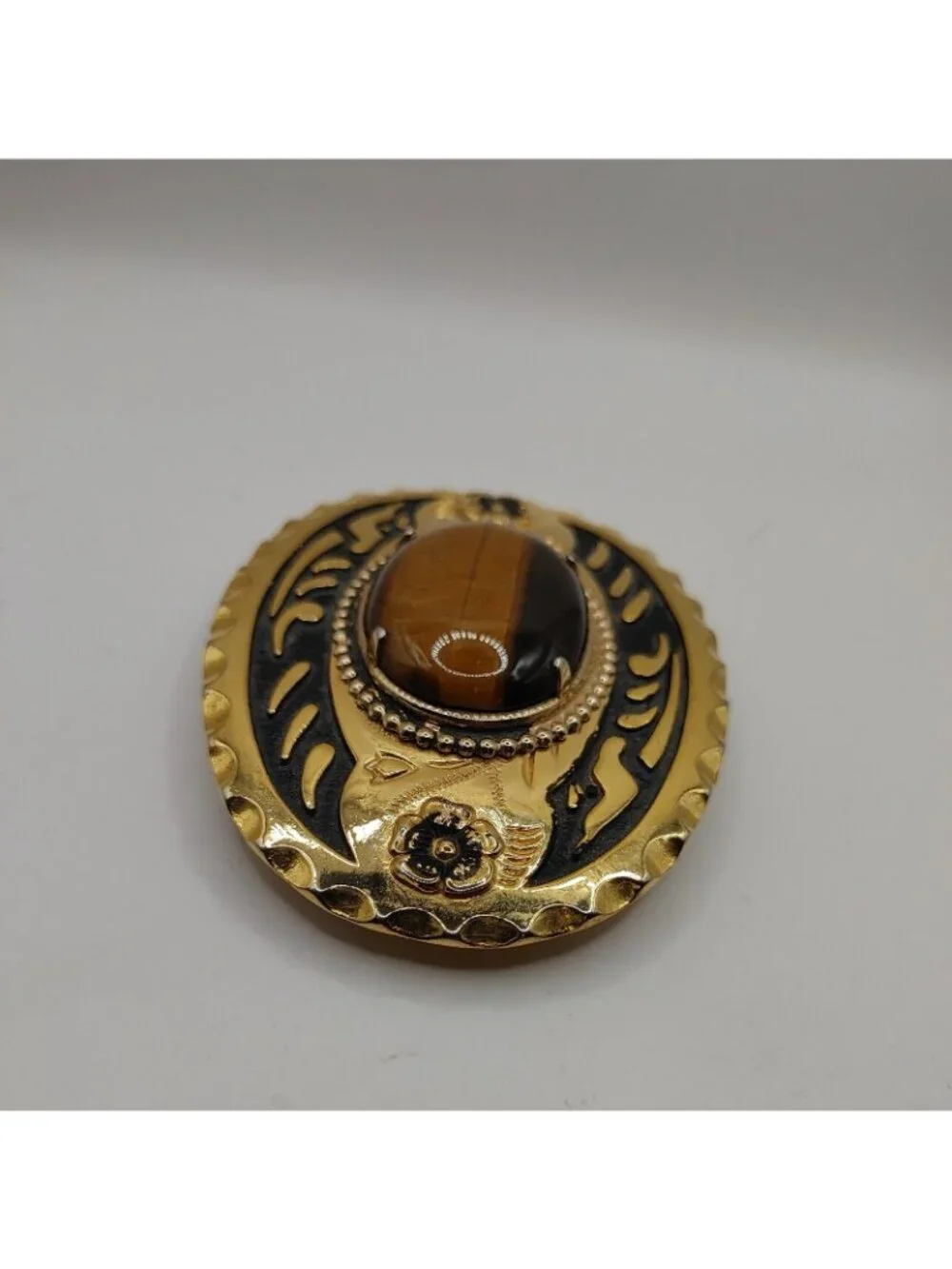 Belt Buckle Tiger Eye Gold Tone-VTG